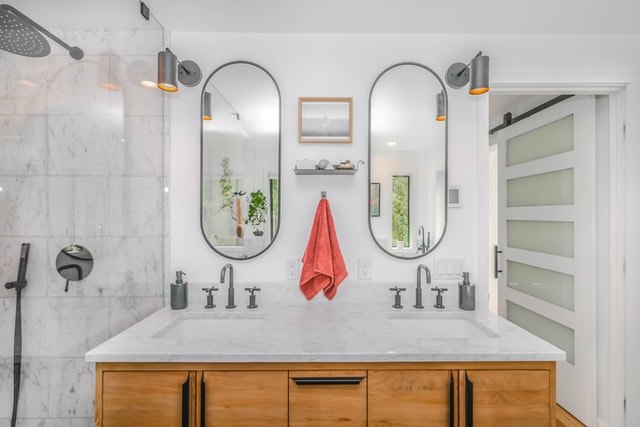 Bathroom vanity and mirrors