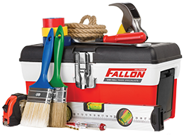 Tool box with tools and paint brushes